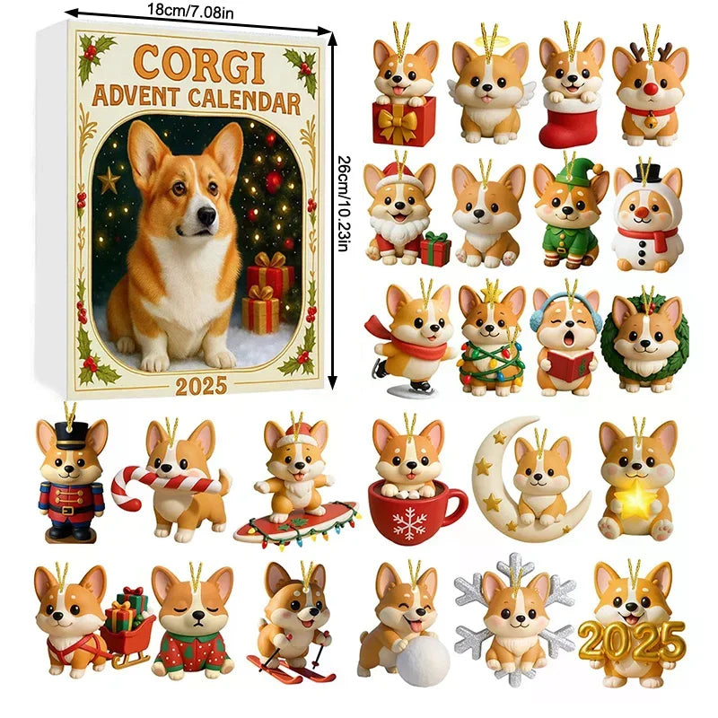 Corgi 24-Day Christmas Countdown Advent Calendar Mini Ornaments Christmas Advent Ornaments Qme