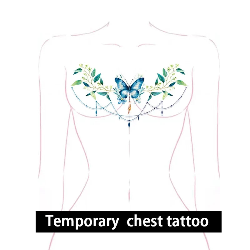 Large Colorful Flower Temporary Tattoo – Chest Body Art Temporary Body Tattoo Qme