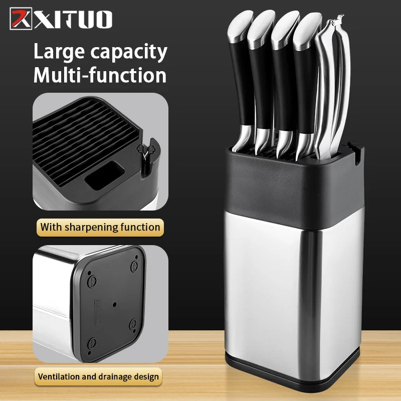 XITUO Stainless Steel Knife Block with Sharpener & Scissors Slot Knife Block Qst