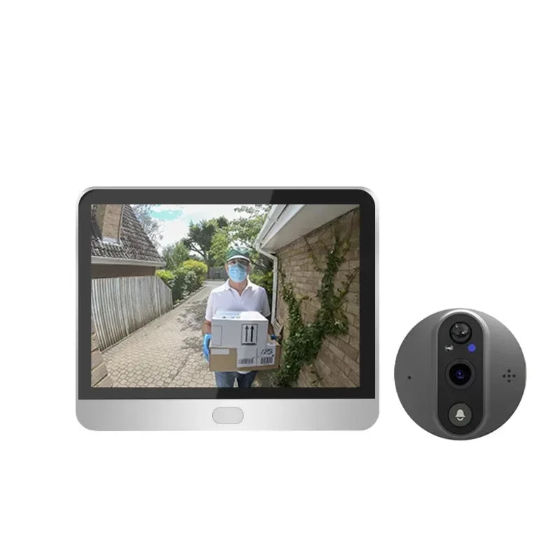 Wireless Peephole Door Camera 3MP 4.3" Screen Night Vision PIR Peephole Door Camera Qme Doorbell and 64Gcard