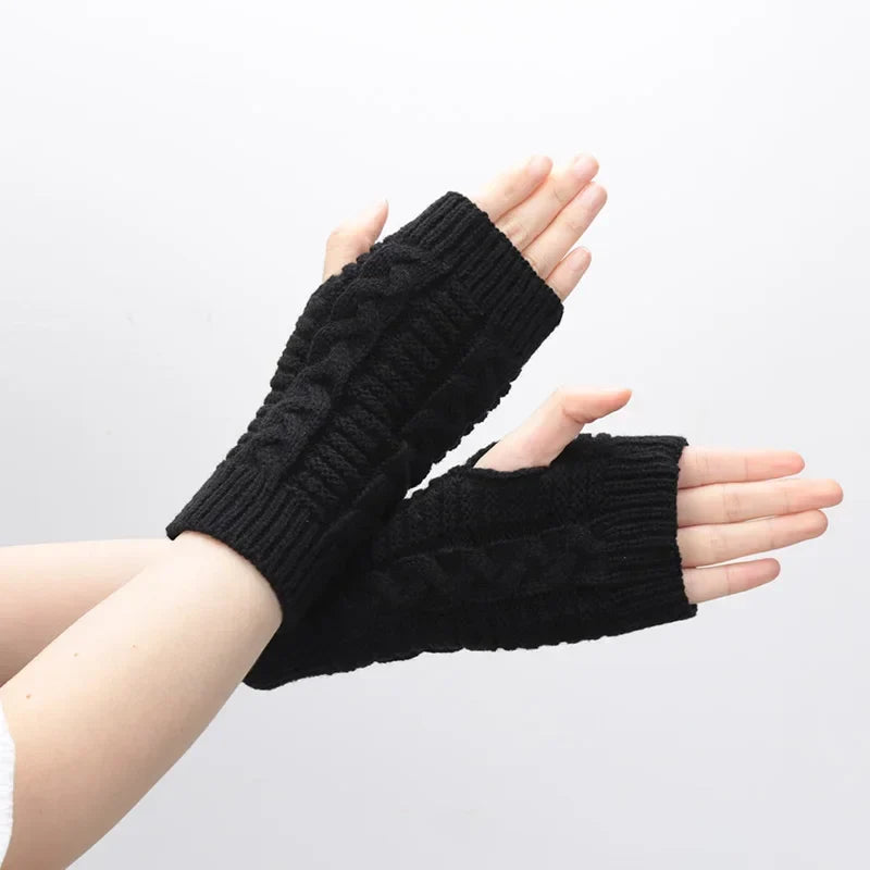 Women's Knitted Fingerless Gloves – Warm Soft Winter Half-Finger Mittens Fingerless Knit Gloves Qme A-3 Length -20cm