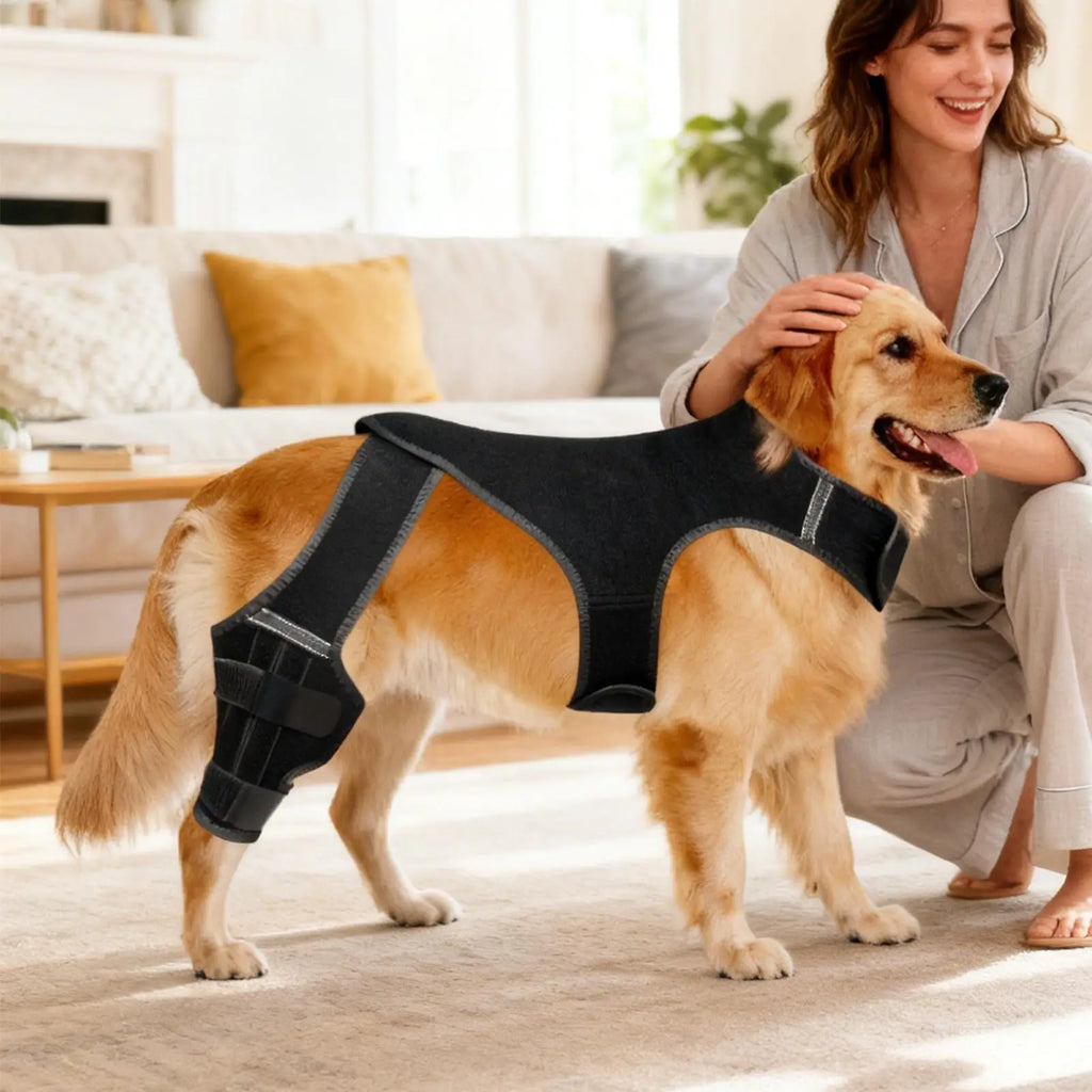 Dog Rear Leg Brace – Adjustable Wrap with 4 Metal Stabilizers Dog Leg Brace Qme