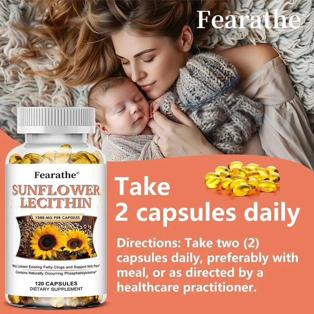 Sunflower Lecithin 120 Softgels – Non-GMO & Gluten Free Lecithin Supplement Qst