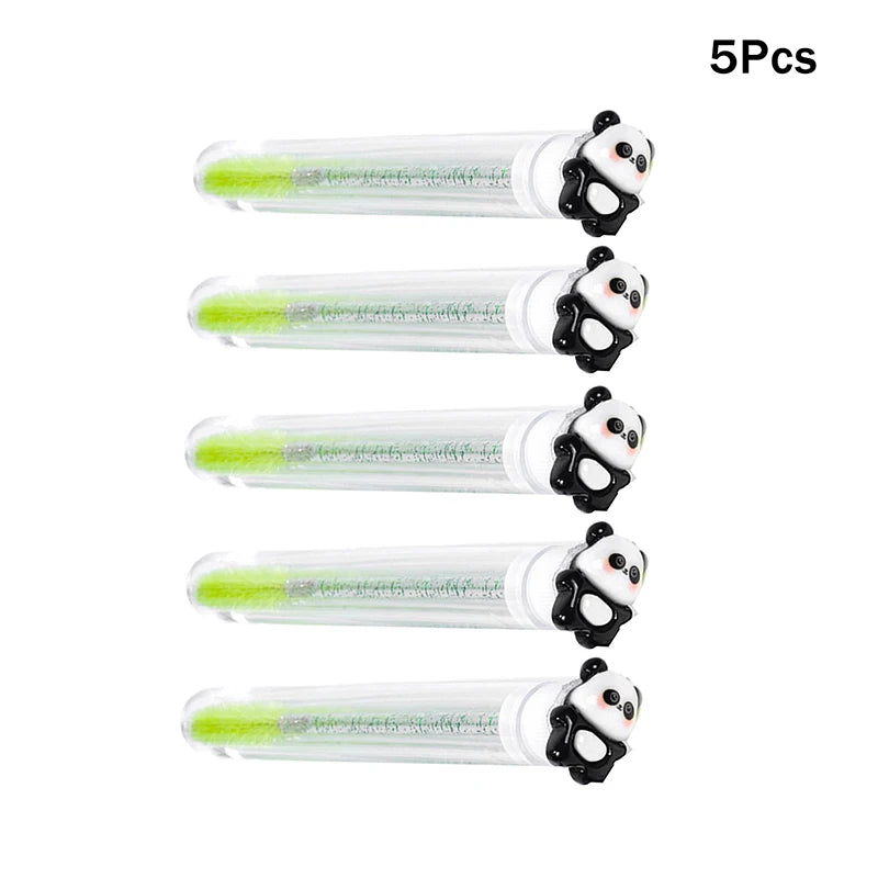 Panda Mascara Wands & Eyebrow Spoolies with Crystal Tubes Mascara Wand Set Qst 5Pcs