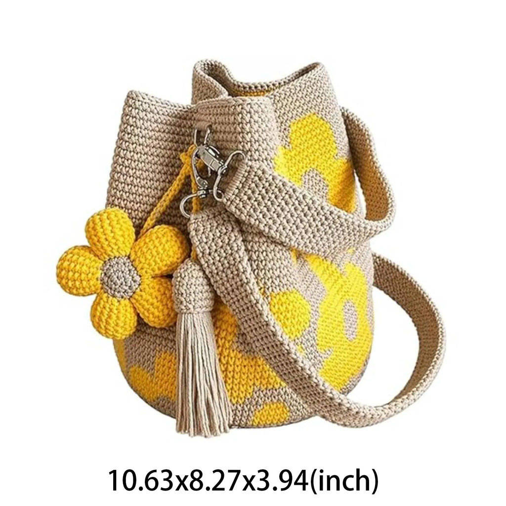 Boho Beach Handbag Embroidery Flower Tassel Bucket Bag Boho Bucket Handbag Qme