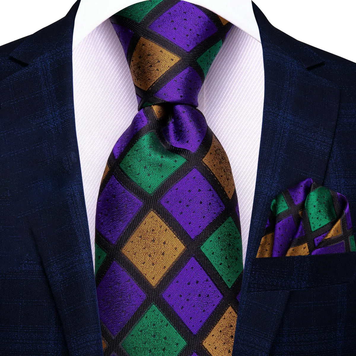 Men's Colorful Classic Necktie & Pocket Square Set | Wedding Necktie & Pocket Square Set Qme HT-N-3988