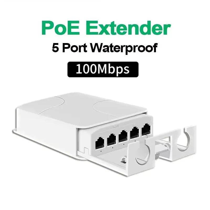 5-Port Gigabit POE Extender 1000Mbps – IP65 Weatherproof POE Network Extender Qme C