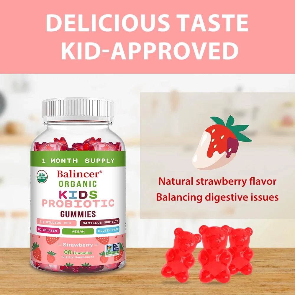 DETOXXTRA Kids Organic Probiotic Gummies – Strawberry 60ct Kids Probiotic Gummies Qst