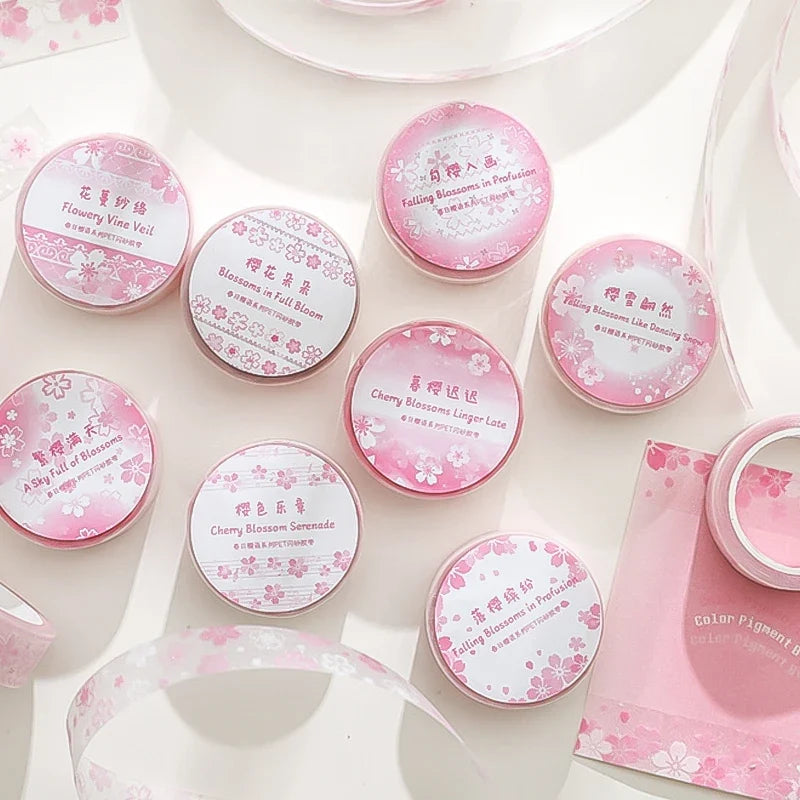 Cherry Blossom Washi Tape Set – 8 Rolls Spring Pink Floral Decorative Washi Tape Qme