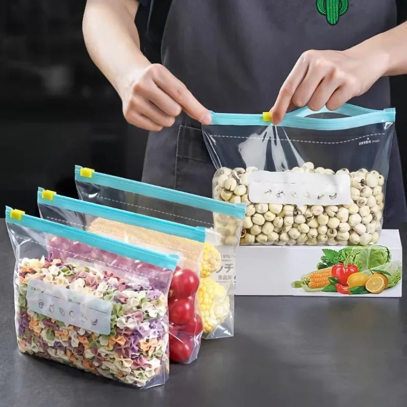 Thickened Sliding Lock Freezer Bags, Food-Grade PE – 10 Pack Food Storage Bags Qme