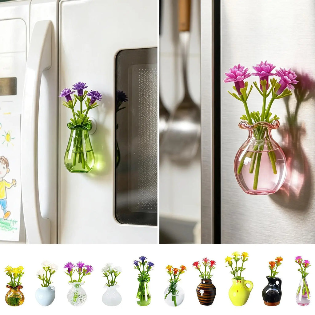 Mini Ceramic Vase Fridge Magnets Set of 10 – Aesthetic Décor Decorative Fridge Magnets Qme