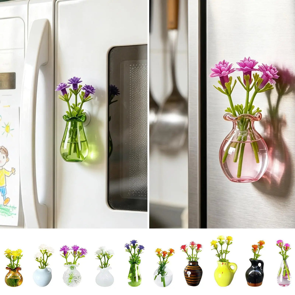 Mini Ceramic Vase Fridge Magnets Set of 10 – Aesthetic Décor Decorative Fridge Magnets Qme