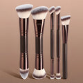 5-Piece Dual-Ended Professional Makeup Brush Set – Travel Makeup Brush Set Qme 5 coffee colored