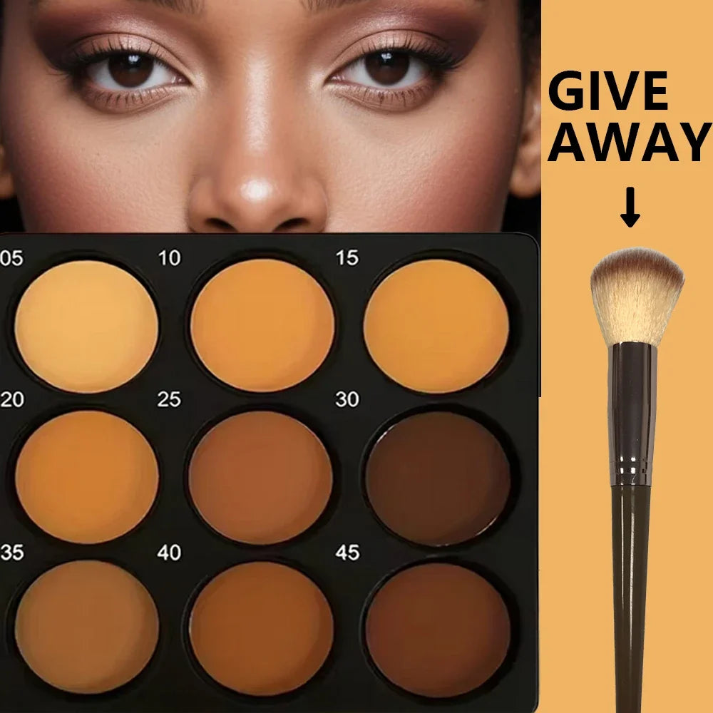 9-Color Waterproof Contour Concealer Matte Palette & Brush Contour Makeup Palette Qme