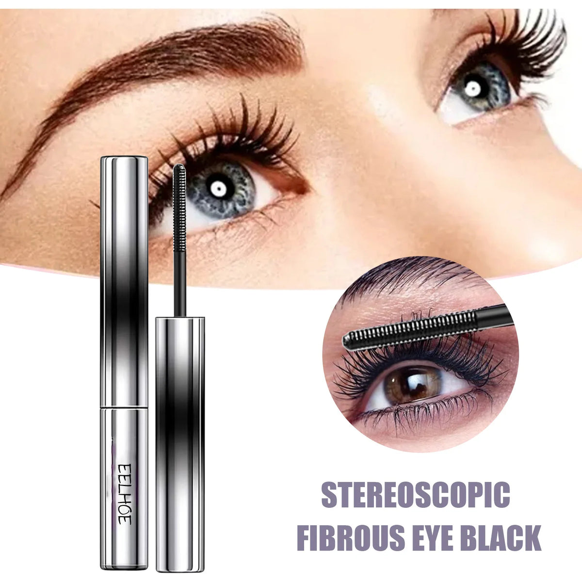 EELHOE Silk Fiber Mascara – Waterproof Lengthening Curling Lashes Fiber Mascara Qst
