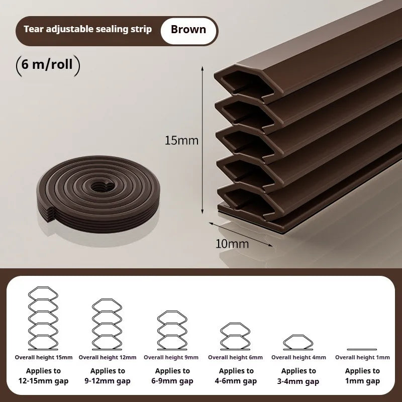 6M Tearable TPE Weather Strip | Door & Window Gap Seal Door Weather Strip Qme Brown 2pcs