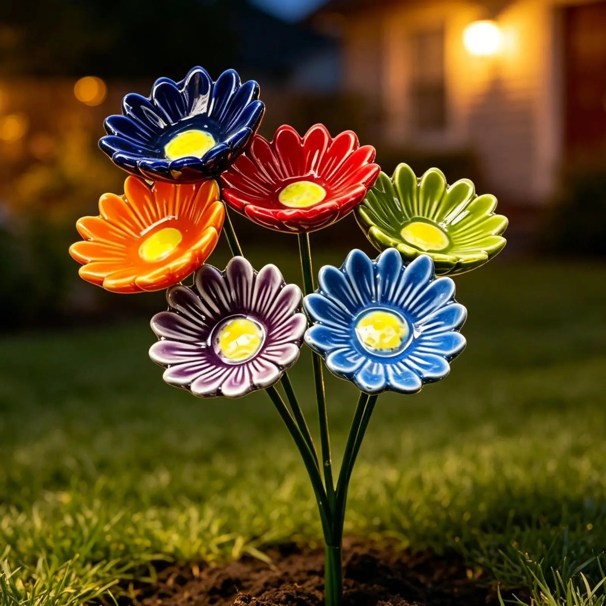 Ceramic Bee Watering Station – 6-Piece Flower Bird Bath Set Garden Bird Bath Qme