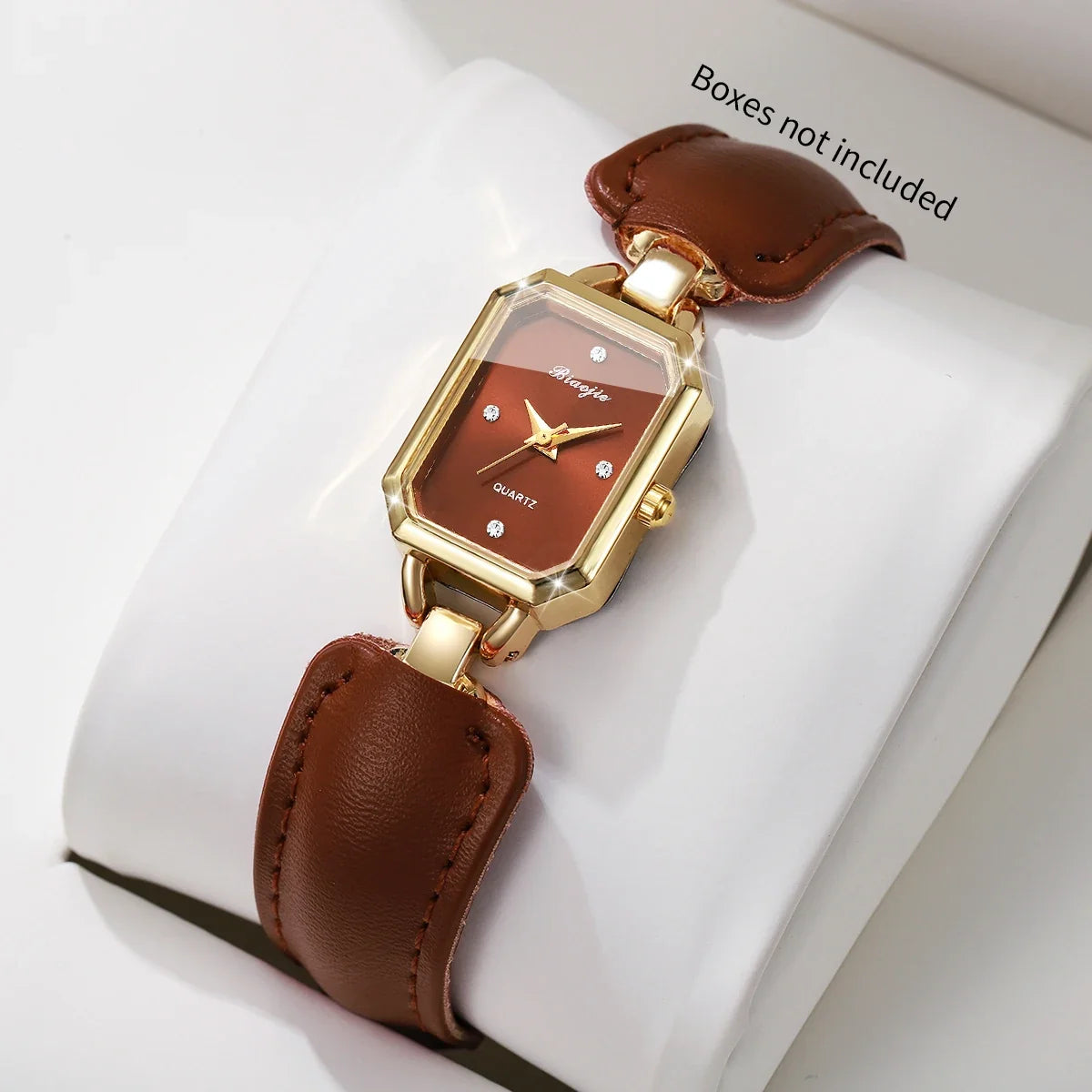 Women's Rectangle Dial Quartz Watch – Brown Leather Strap Women's Quartz Watch Qme Brown No Box