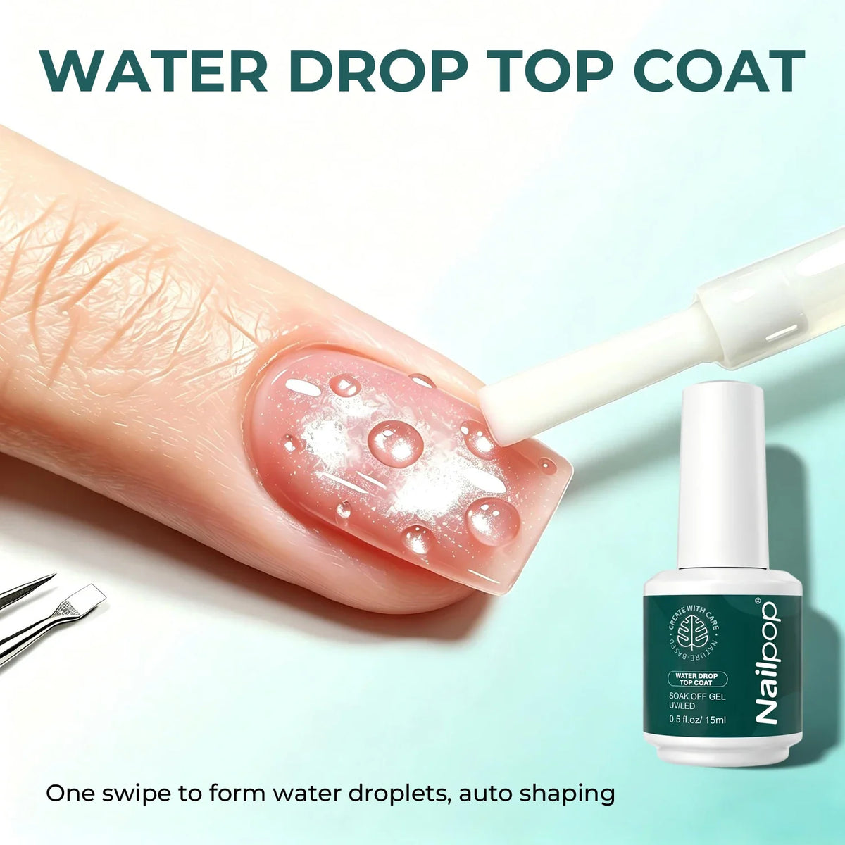 Nailpop 3D Water Drop Gel Top Coat No-Wipe 15ml – Glossy Gel Nail Top Coat Qme