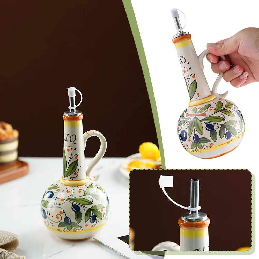Italian Ceramic Olive Oil & Vinegar Dispenser Bottle 500ml Oil & Vinegar Dispenser Qme