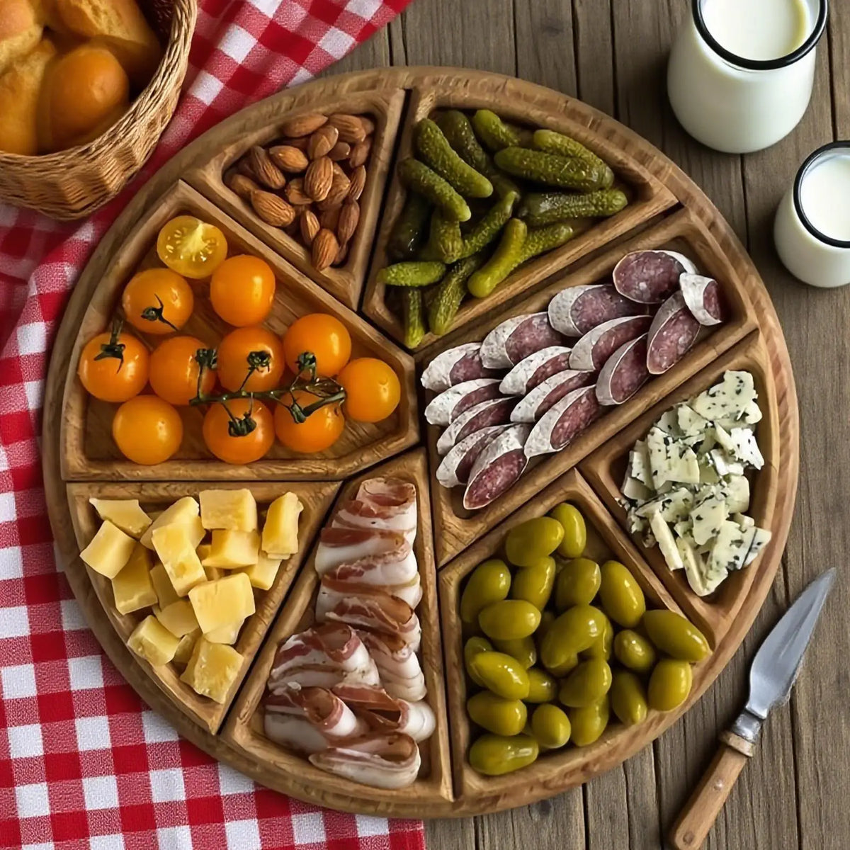 Wooden Divided Puzzle Serving Tray | Party Platter & Snack Board Wooden Serving Tray Qme
