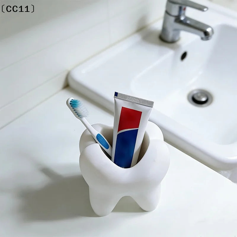 Tooth-Shaped Toothbrush & Makeup Brush Holder Organizer Bathroom Organizer Qme