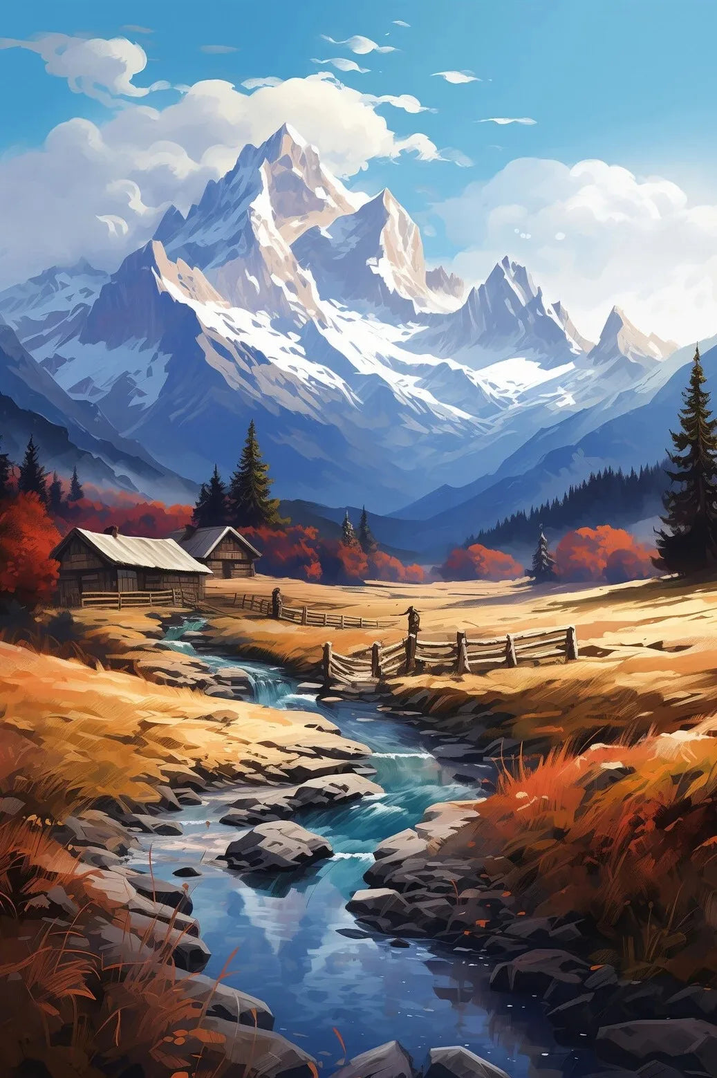 Modern Lake Scene Watercolor Canvas Print | Wall Art Decor Canvas Wall Art Qst 13 50x70cm Unframed