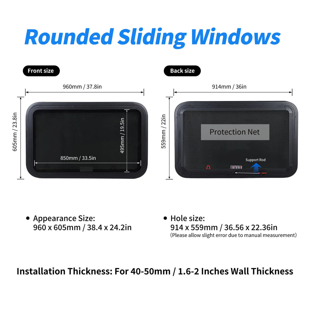 RV Exit Emergency Window 914mm Rust-Proof Aluminum UV Tempered Glass RV Egress Window Qme