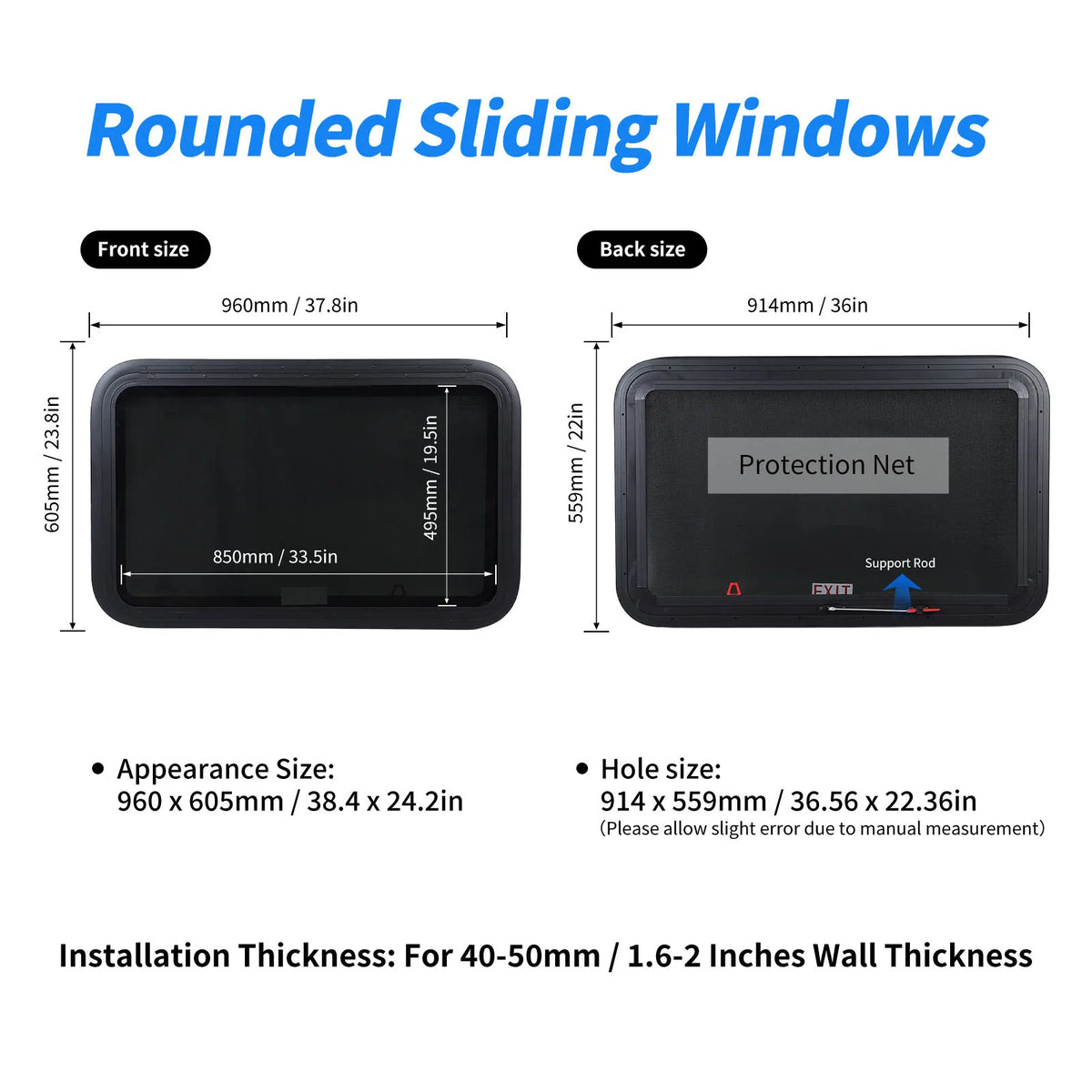 RV Exit Emergency Window 914mm Rust-Proof Aluminum UV Tempered Glass RV Egress Window Qme