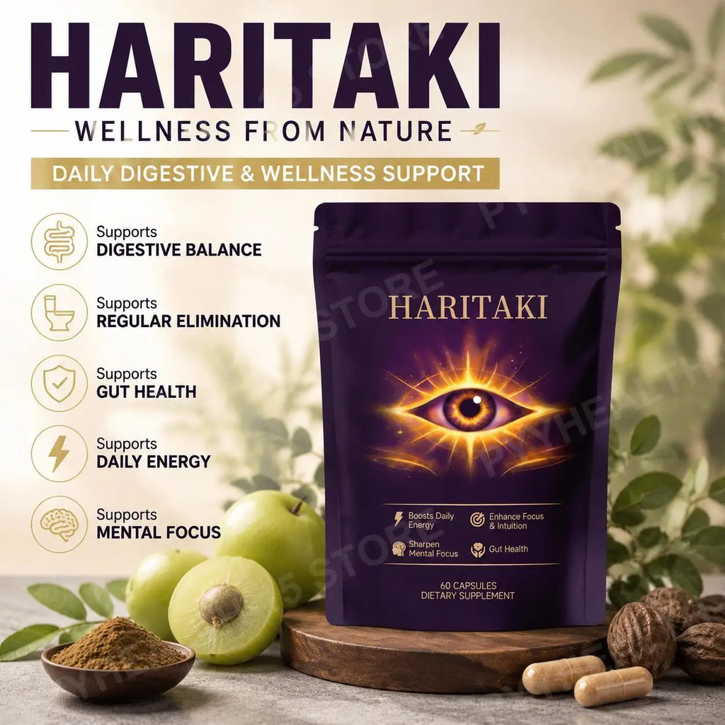 Haritaki Fruit Powder Capsules – Gut Health & Focus | 60 Caps Herbal Supplement Qst