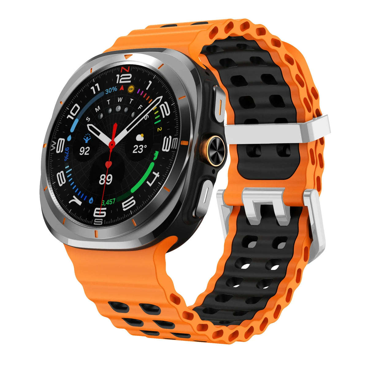 Two-Tone Silicone Sports Band – Samsung Galaxy Watch Ultra Silicone Watch Band Qme Orange BlackS Galaxy Watch Ultra