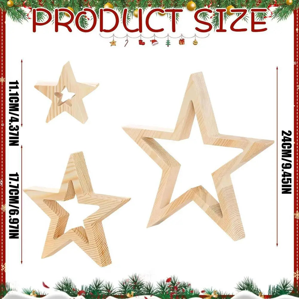 Christmas Star Farmhouse Table Decor Set of 3 – Wooden Stars Christmas Table Decor Qme A China Mainland