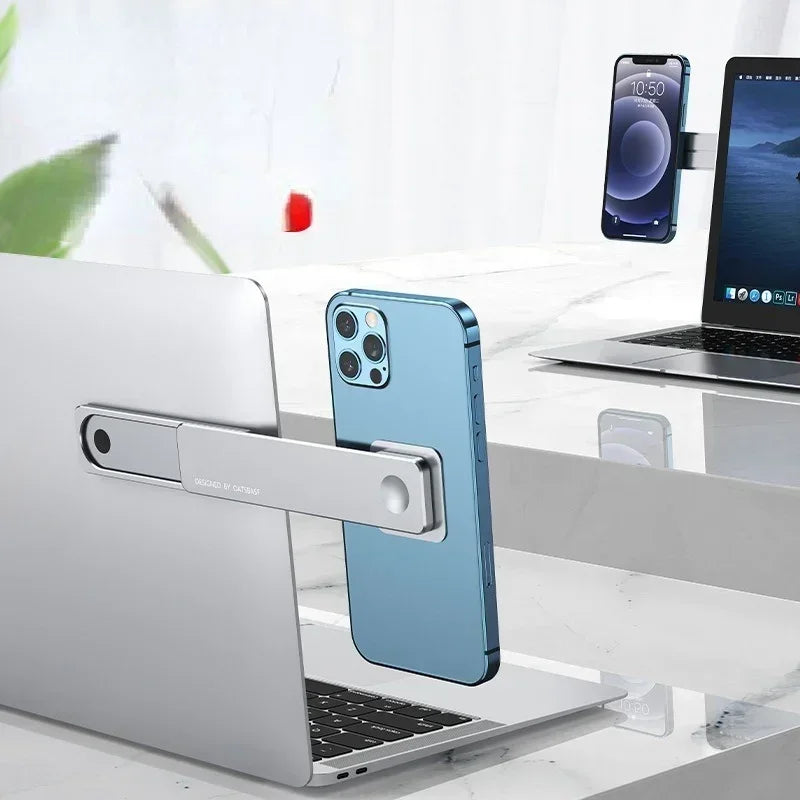 Magnetic Laptop Side Mount Phone Holder – Aluminum Clip Laptop Phone Mount Qme