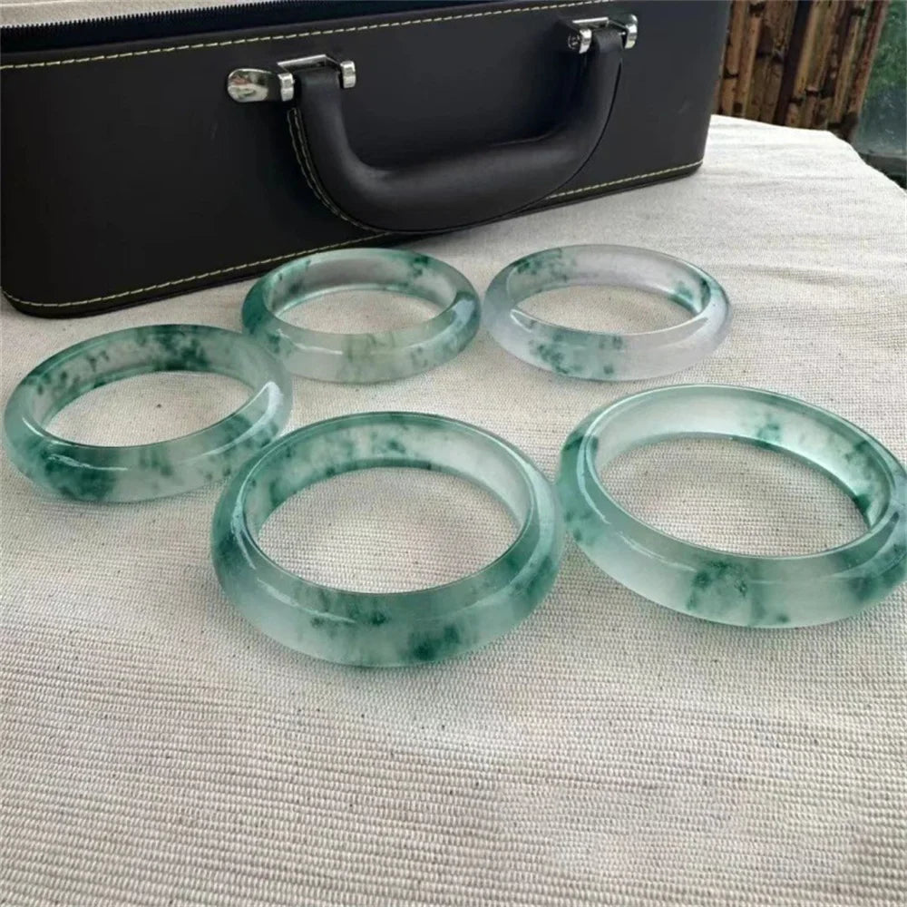 Modern Minimalist Jade Bangle | Natural Stone Floating Flower Jade Bangle Bracelet Qme