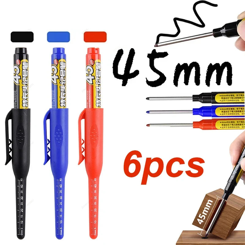 Waterproof Deep Hole Marker Pen – Long Nib, 6-Pack Deep Hole Marker Pen Qme