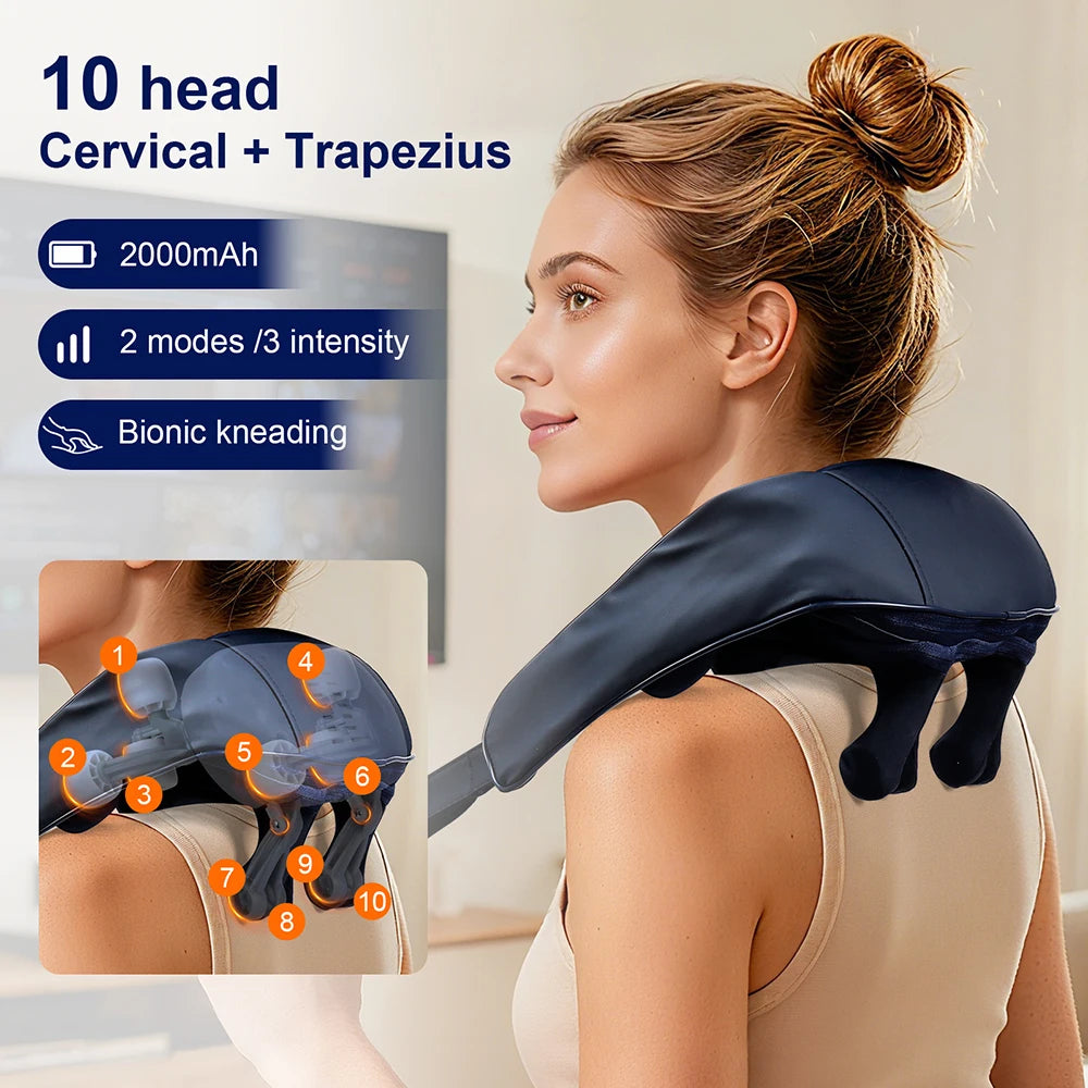 10-Head Wireless Neck & Shoulder Kneading Massage Shawl Massage Shawl Qst