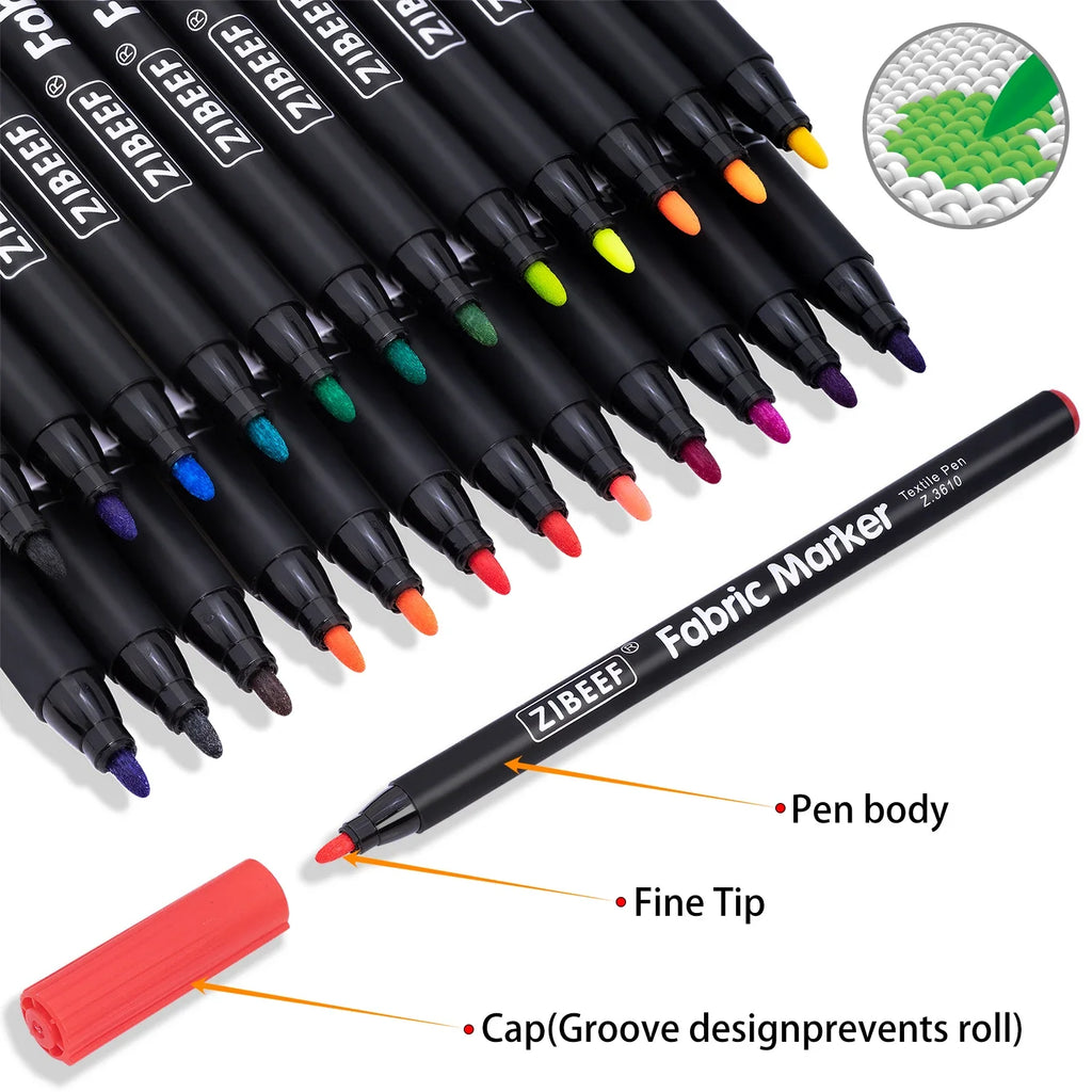 Fabric Markers Set 12 & 24 Colors – Permanent Fabric Art Pens Fabric Art Markers Qme