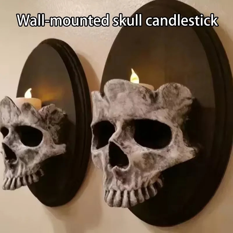 Halloween Skull Wall Candle Holder – Gothic Horror Decor Bracket Wall Candle Holder Qst