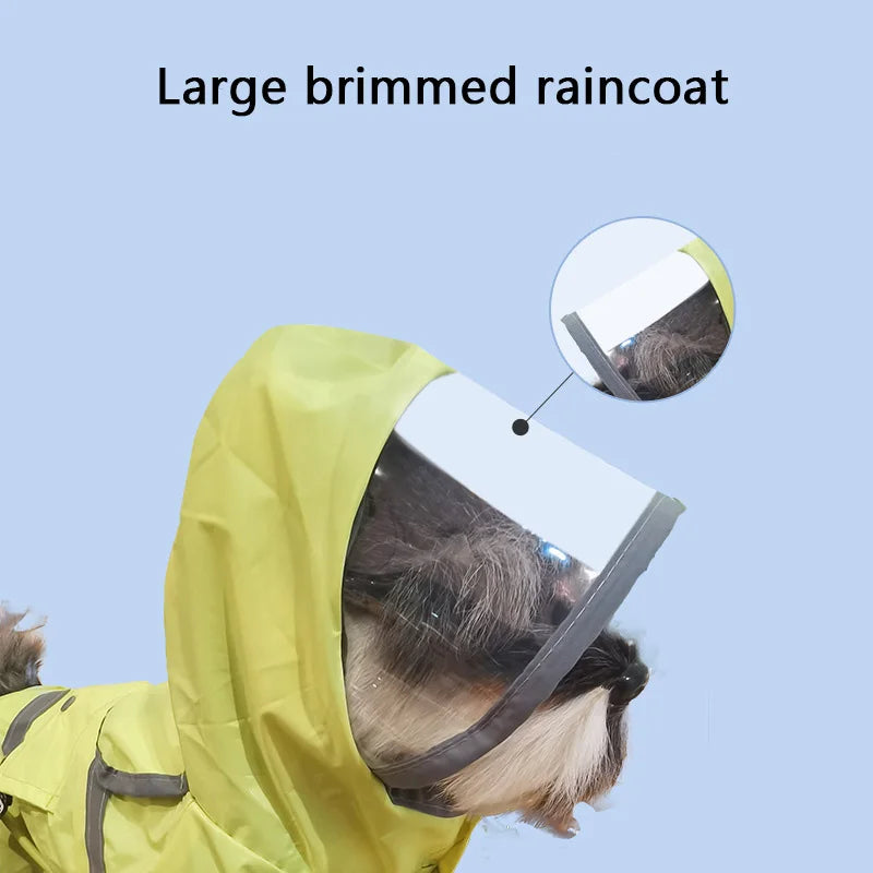 Dog Raincoat with Leash & Reflective Strip | Small–Large Dogs Dog Rain Jacket Qme