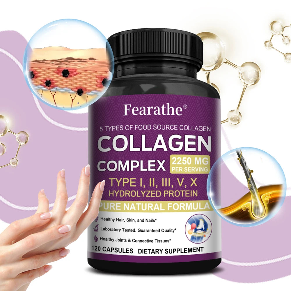 VITALXTRA Multi-Collagen Capsules – Types I II III V X Collagen Supplement Qst
