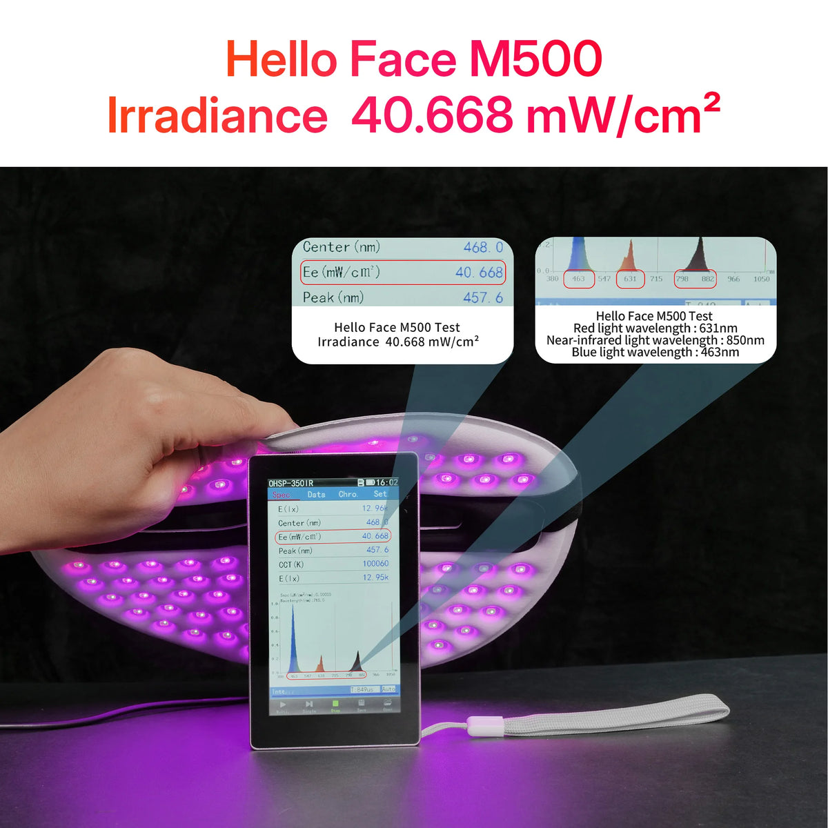 Hello Face M500 LED Light Therapy Mask – 332 LEDs, 4 Modes LED Therapy Face Mask Qst