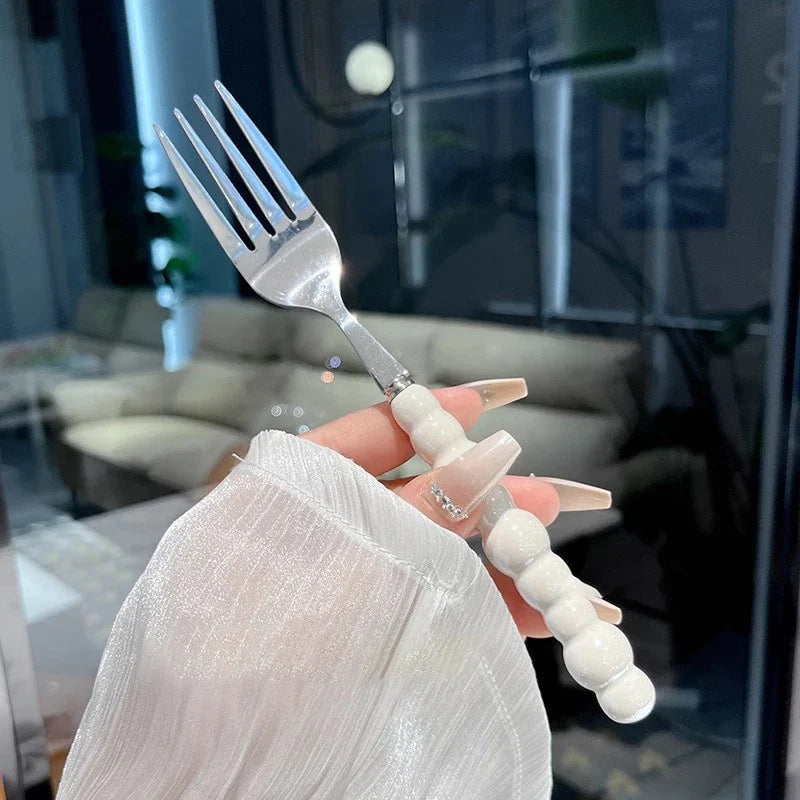 Pearl Handle Stainless Steel Fork – Dessert, Steak & Salad Dining Fork Qme A3 White