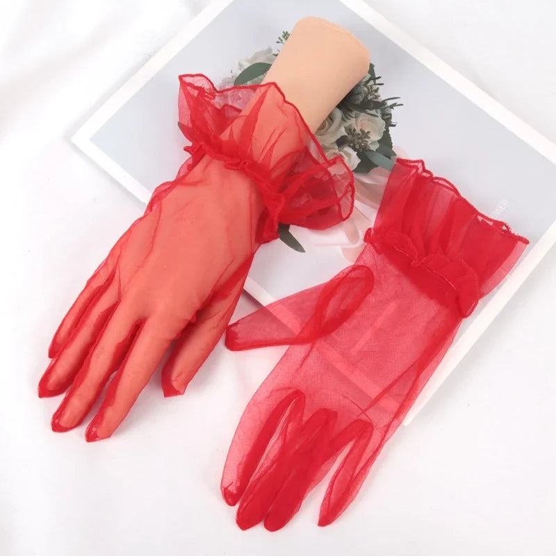 Women's Transparent Lace Mesh Gloves – Sheer Fashion Driving Gloves Lace Fashion Gloves Qme Red