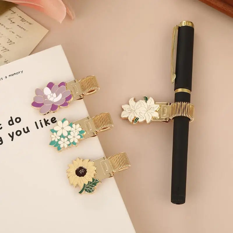Flower-Themed Metal Pen Clip | Retro Spring Design Decorative Pen Clip Qme