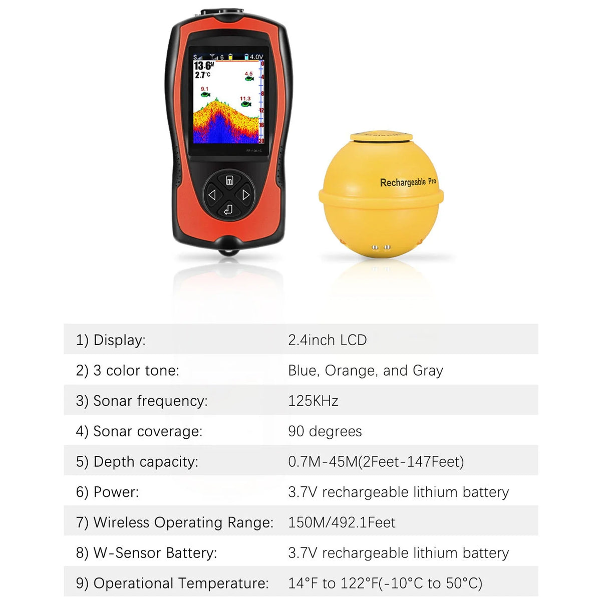 Portable Fish Finder Sonar Transducer with LCD Screen Portable Fish Finder Qme