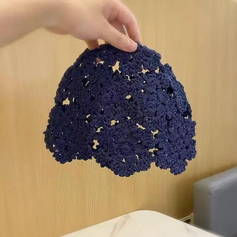 Women's Crochet Hollow Floral Beanie – Boho Summer Hat Crochet Beanie Hat Qst D