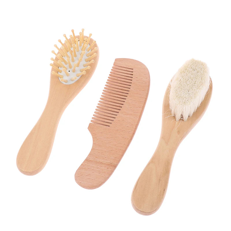 Soft Baby Hair Brush & Comb Set – Wooden Handle Newborn Baby Grooming Set Qst