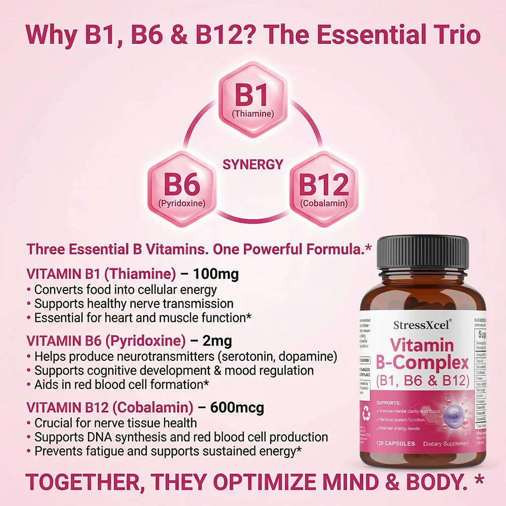 Vitamin B Complex Capsules B1 B6 B12 – Sustained Energy & Immune Support Vitamin B Supplement Qst
