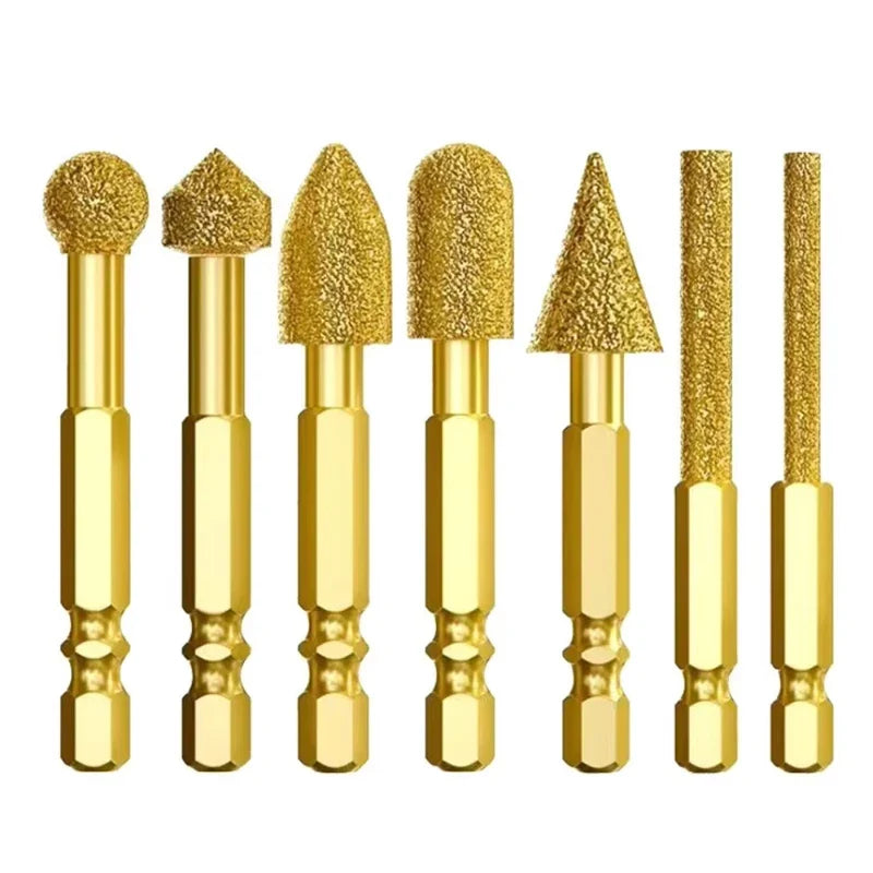 7pc Hex Shank Diamond Grinding Burr Set – Rotary File Bits Rotary Grinding Burr Set Qme 7pcs