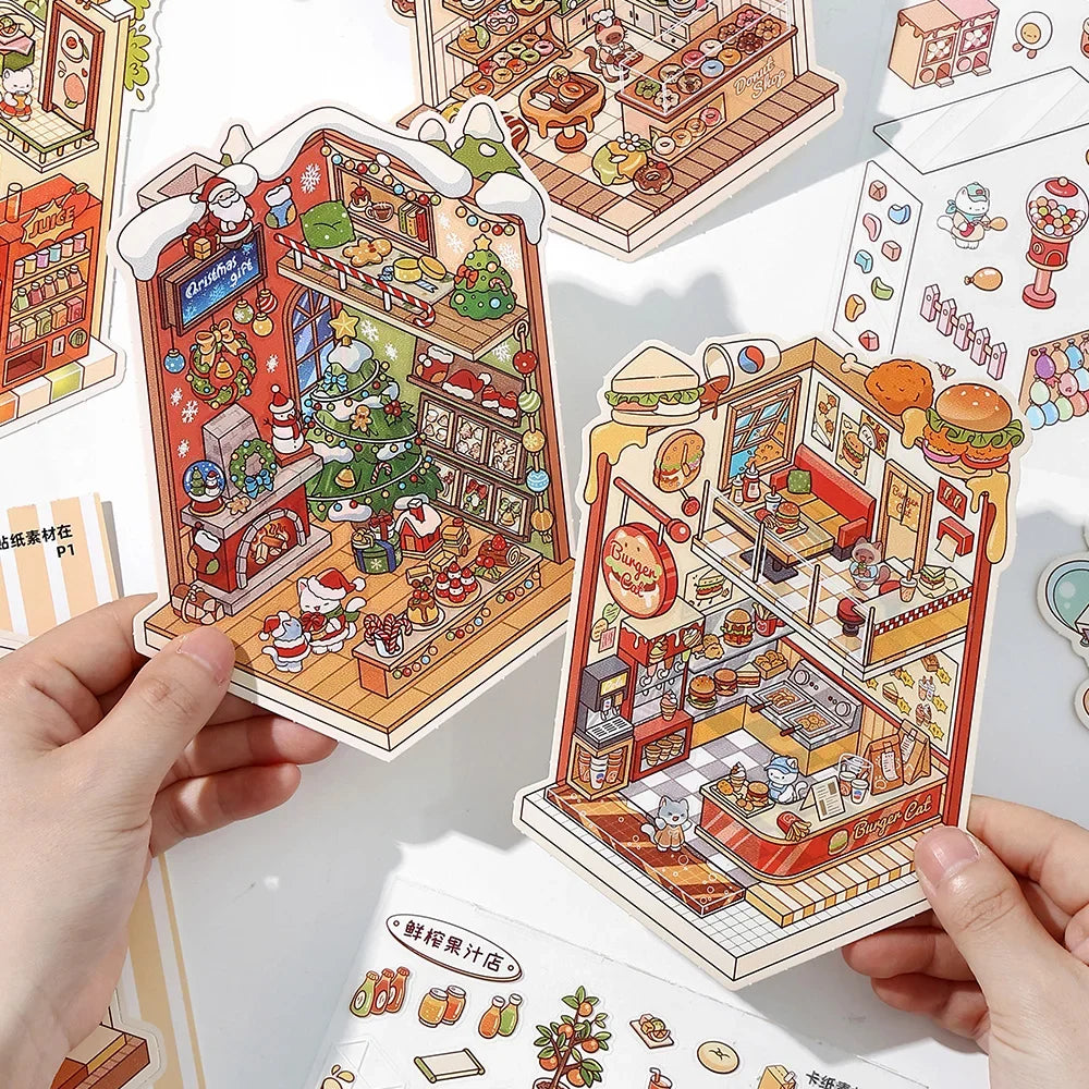 8D Landscape Sticker Book – DIY Pocket Cabin Scene Stacking DIY Sticker Book Qme